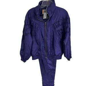 VTG EVR Track Suit Jacket & Pants Silk Women's 80's PS Purple Gold Colorful NL